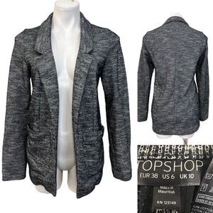 Topshop open front cardigan sweater jacket US 6 black/gray marked knit casual -8